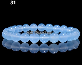 Blue Chalcedony Healing Crystal Bracelet Women Men 8 mm Natural Stone Beaded Bracelets Birthday Gifts Round Gemstones Stretch Bracelet