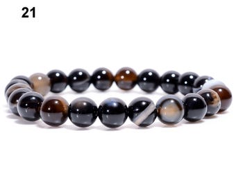 Pulsera de ágata negra de Botswana con cristales curativos para mujeres y hombres, pulseras de cuentas de piedra natural de 7 mm, regalos de cumpleaños, pulsera elástica con piedras preciosas redondas.