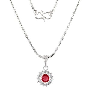 Red Cubic Zirconia Pendant Necklace for Women - Dainty 925 Sterling Silver Halo Necklace with Red Zirconia Gemstone - Perfect Gift for Her