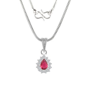 Red Cubic Zirconia Pendant Necklace for Women - Dainty 925 Sterling Silver Halo Necklace Red Zirconia Gemstone - Perfect Gift for Her