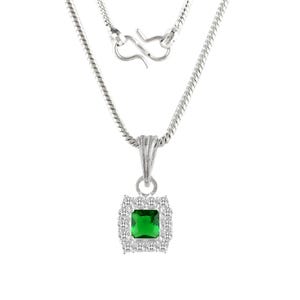 Green Cubic Zirconia Pendant Necklace for Women - Dainty 925 Sterling Silver Halo Necklace Green Zirconia Gemstone - Perfect Gift for Her
