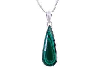 Handmade Malachite Gemstone Pendant 925 Sterling Silver Bohemian Healing Jewelry Spiritual Energy Stone Perfect Gift for Her