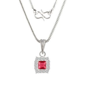 Red Cubic Zirconia Pendant Necklace for Women - Dainty 925 Sterling Silver Halo Necklace Red Zirconia Gemstone - Perfect Gift for Her