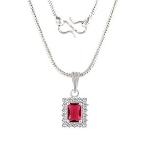Red Cubic Zirconia Pendant Necklace for Women - Dainty 925 Sterling Silver Halo Necklace Red Zirconia Gemstone - Perfect Gift for Her