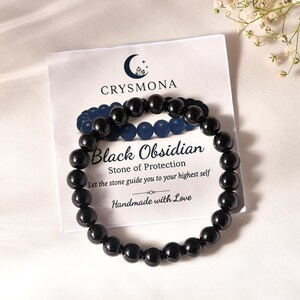 Black Obsidian Healing Crystal Bracelet Women Men 8mm Natural Stone Beaded Bracelet Jewelry Birthday Gift Round Gemstones Stretch Bracelet