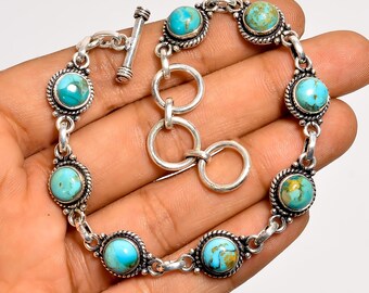 Turquoise Bracelet 925 Sterling Silver Bracelet Adjustable Handmade Bracelet For Gift Natural Gemstone Birthstone Jewelry