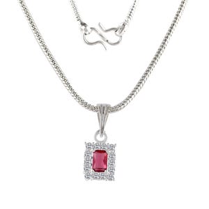 Red Cubic Zirconia Pendant Necklace for Women - Dainty 925 Sterling Silver Halo Necklace Red Zirconia Gemstone - Perfect Gift for Her