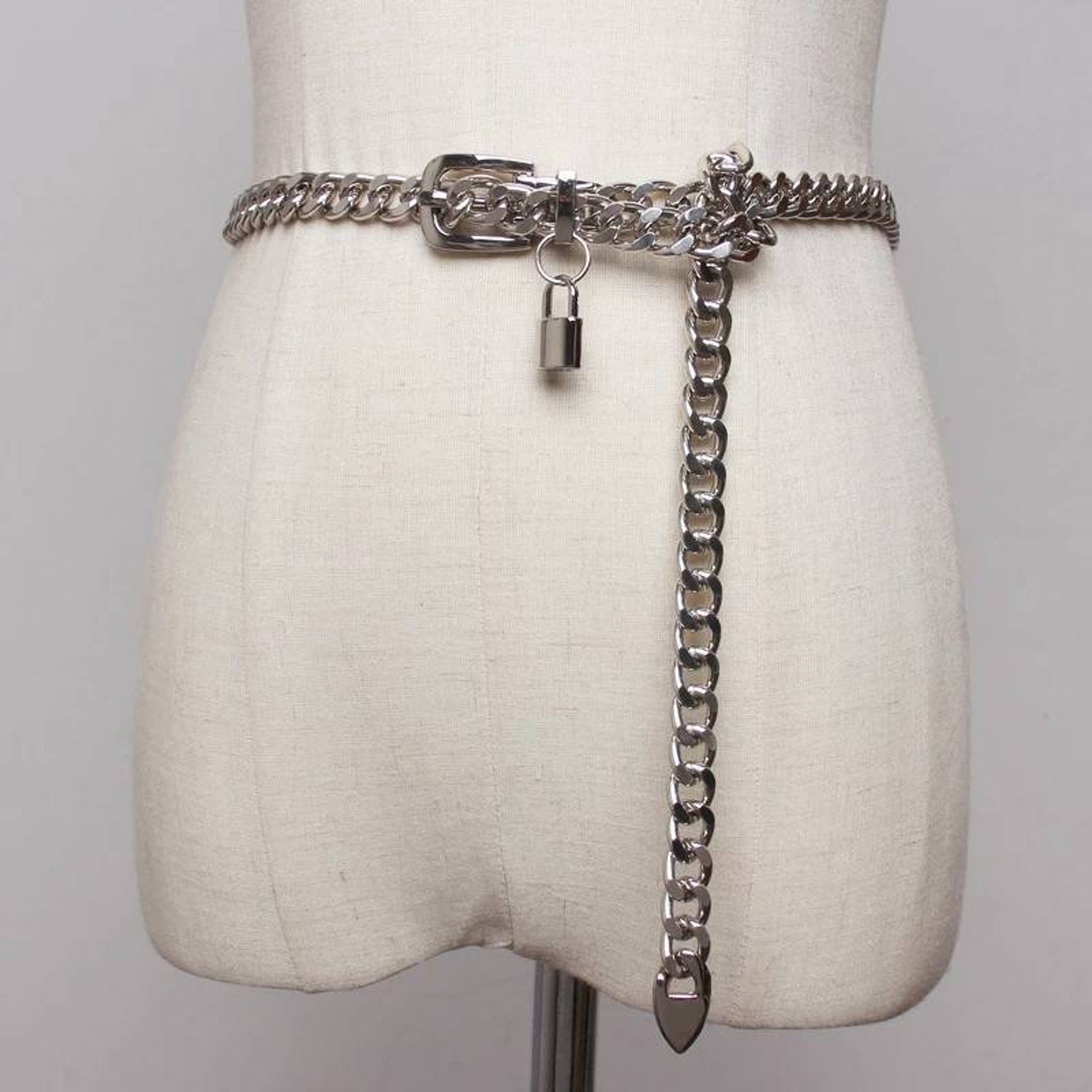 Chunky Silver Chain Waist Belt Lock Design Adjustable Etsy