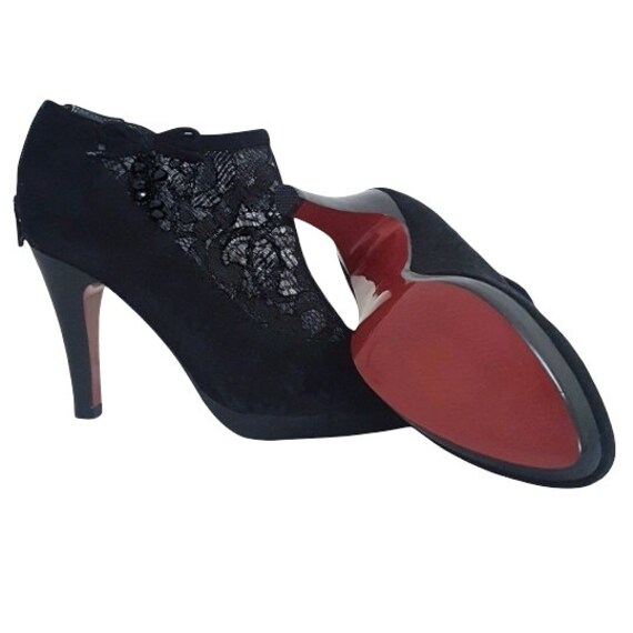 red bottom lace heels