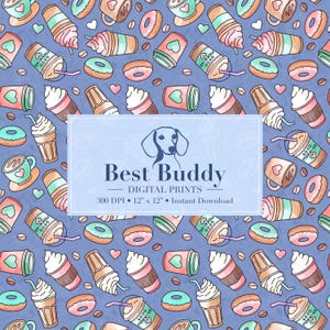 Coffee Seamless Pattern Hand-Drawn PNG Download Digital Paper Fabric Surface Design Sublimation File
