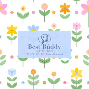 Flowers Seamless Pattern Hand-Drawn PNG Download Digital Paper Fabric Surface Design Sublimation File