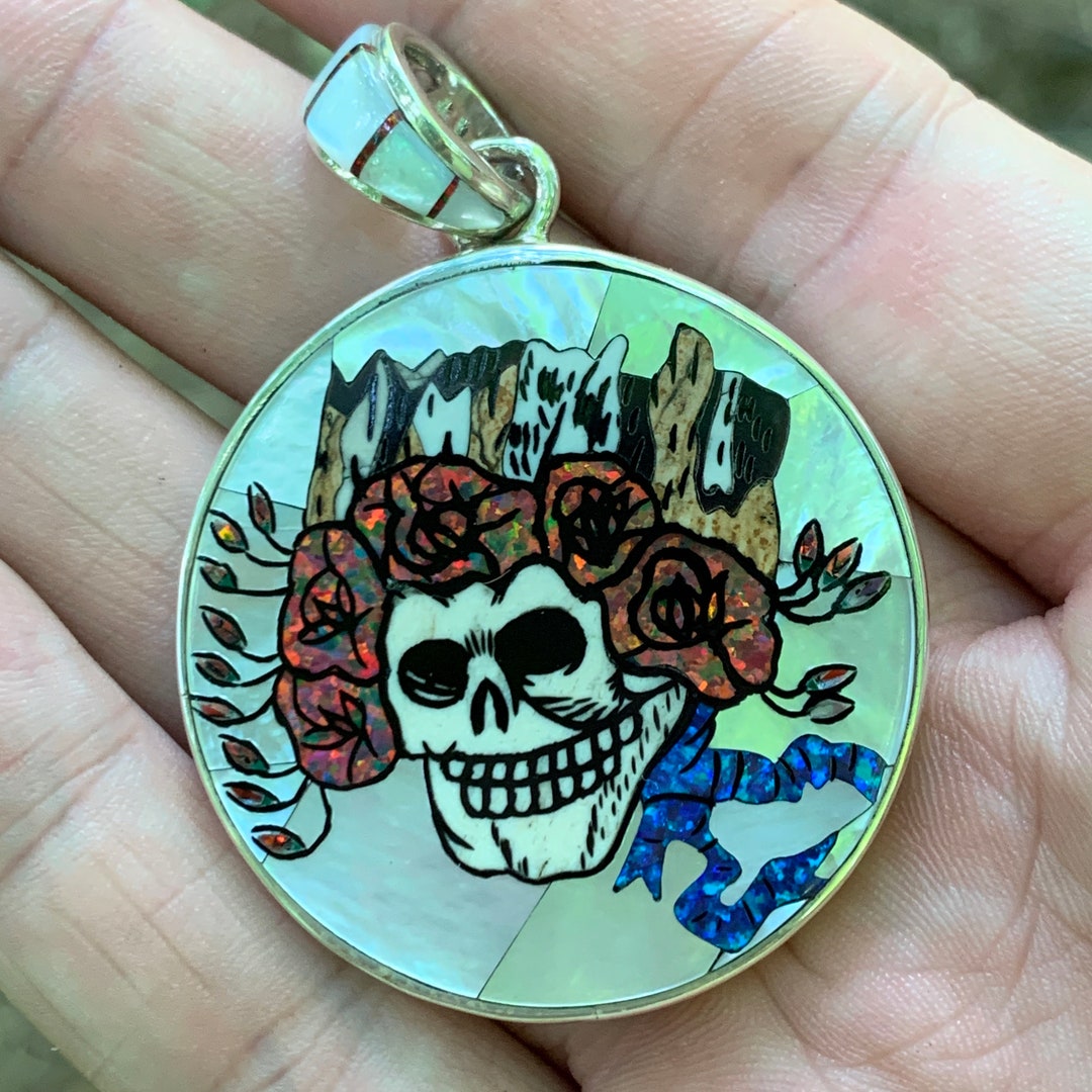 Rare Inlaid Gemstone Skeleton Sam Pendant by David Freeland Rare Inlaid Gemstone Skeleton Sam Pendant by David Freeland