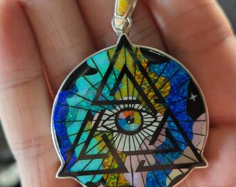 Rare Inlaid Gemstone All Seeing Eye Pendant by David Freeland Rare Inlaid Gemstone All Seeing Eye Pendant by David Freeland