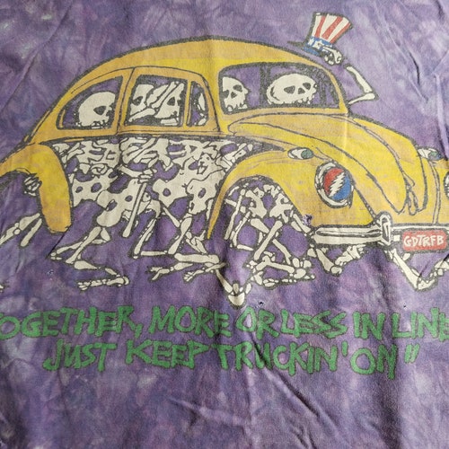 Vintage 90's Grateful dead deadhead shops skelton shirt vw bus XL distressed single stitched