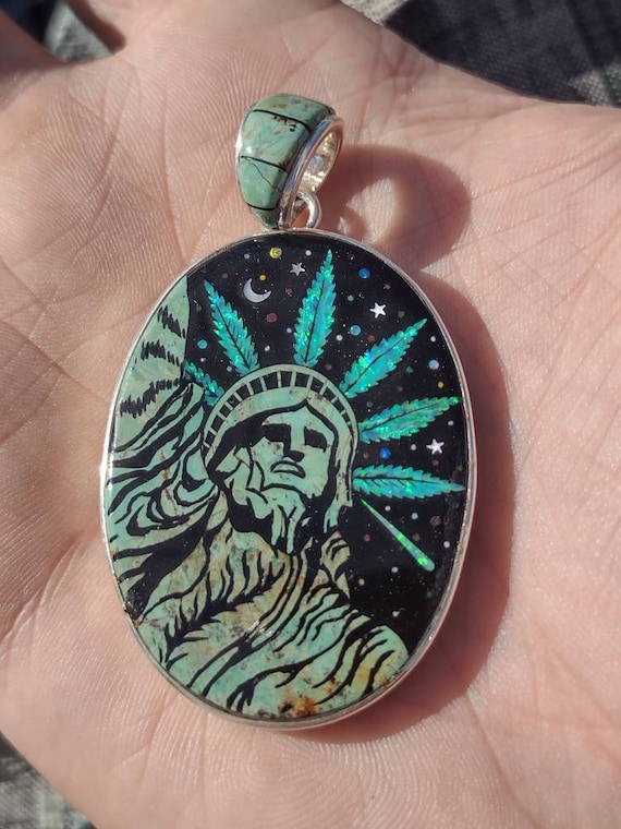 Rare Inlaid Gemstone Uncle Sam Bolt Pendant by David Freeland Rare Inlaid Gemstone Uncle Sam Bolt Pendant by David Freeland