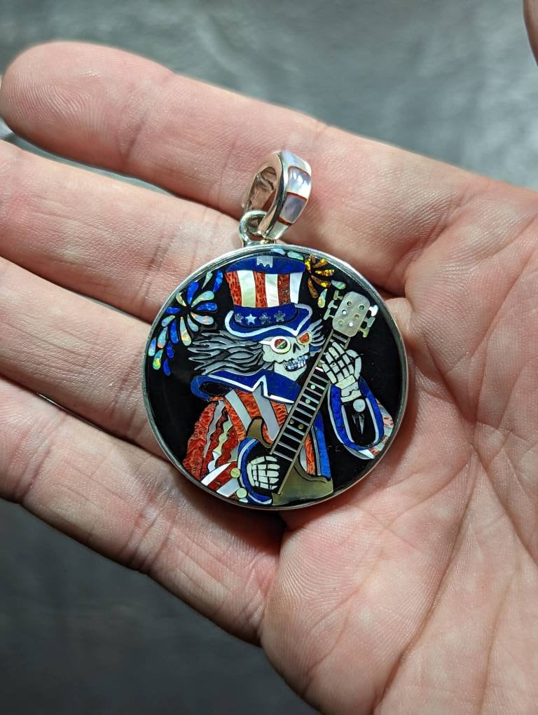 Inlaid Gemstone Grateful Dead Dancing Bear Ring by David Freeland Inlaid Gemstone Grateful Dead Dancing Bear Ring by David Freeland