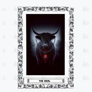 Highland Cow Moon Tarot Card PNG: Mystical Digital Download