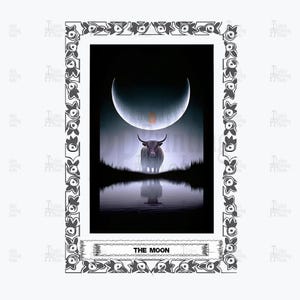 Highland Cow Moon Tarot Card Print: Mystical Occult Art (PNG, JPEG Digital Download