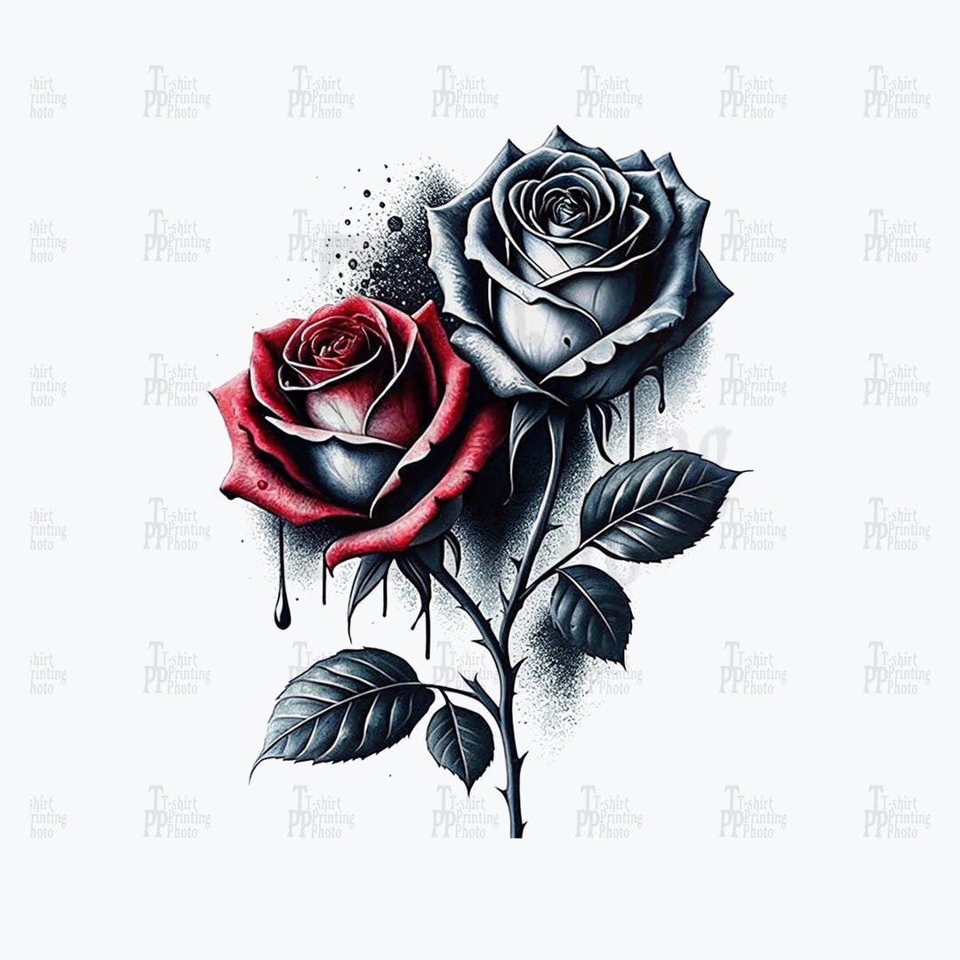 Gothic Black and Red Rose Tattoo Design: Digital Art Print (PNG) - Etsy