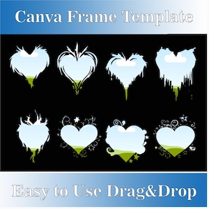 Heart Shape Canva Frame Template Easy Drag & Drop Customizable Design Valentine’s Day template Digital photo frame Heart-shaped photo frame