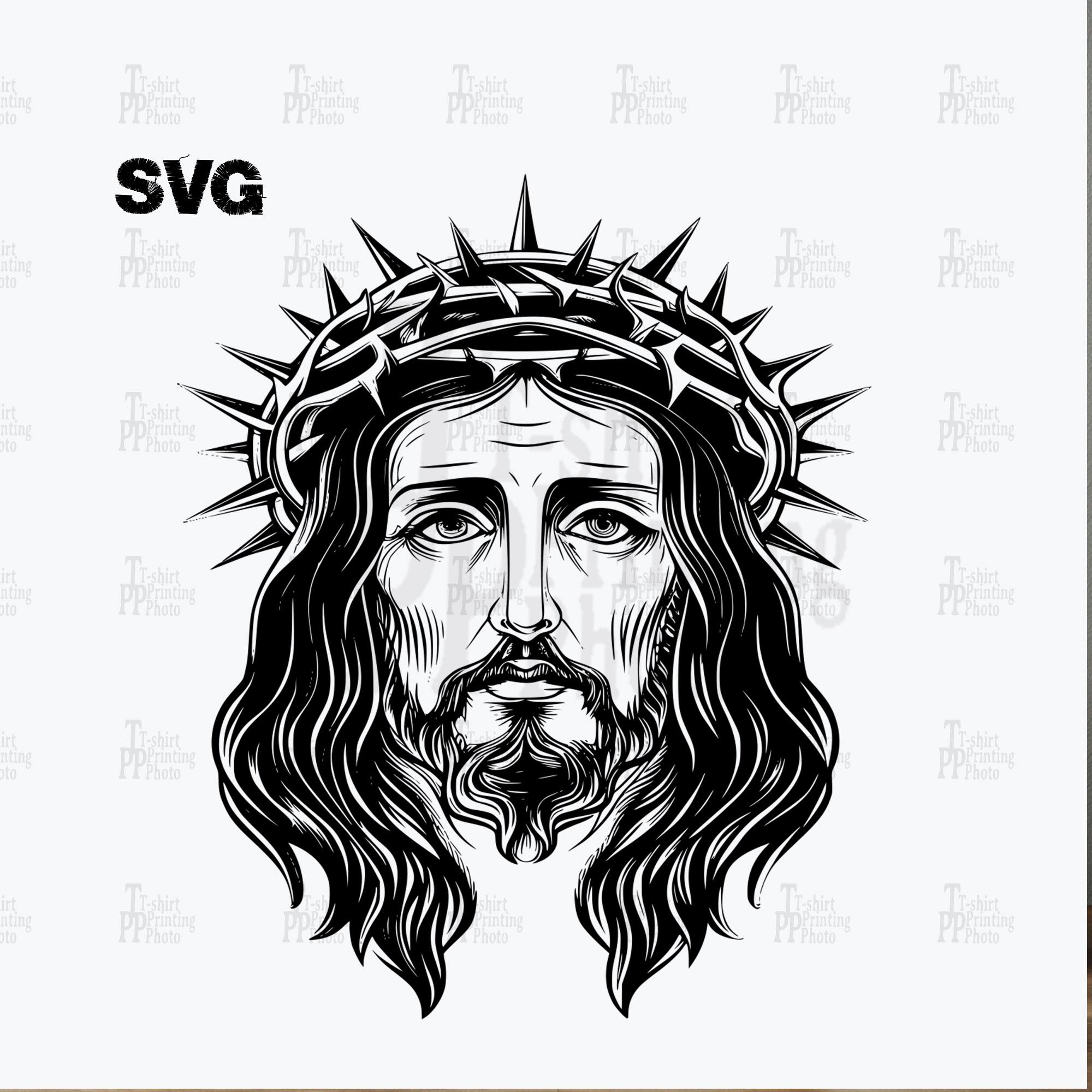 イエス・キリストの肖像タトゥーデザイン：いばらの冠（PNG SVG デジタルダウンロード） - Etsy 日本, image size:2000x2000