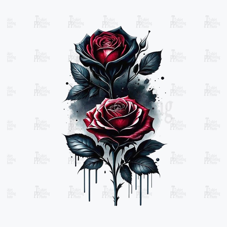 Dripping Black and Red Rose Art Print Gothic Floral Watercolor Tattoo ...