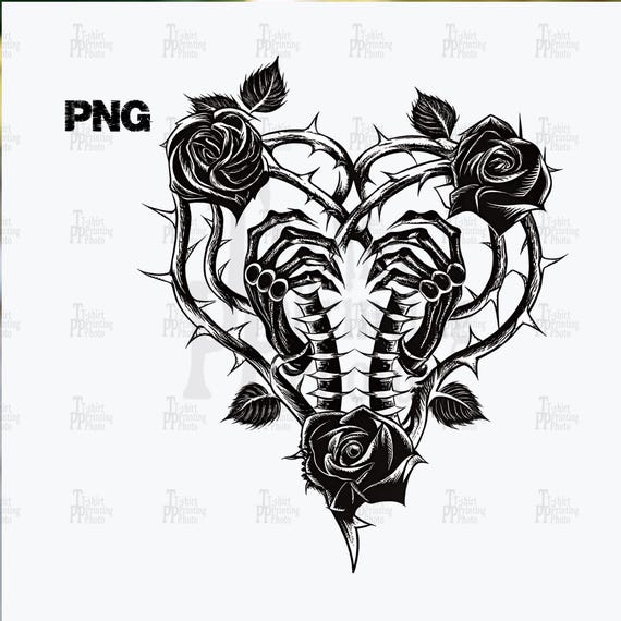 Gothic Skull Lovers Heart With Roses SVG PNG (digital Download) - Etsy