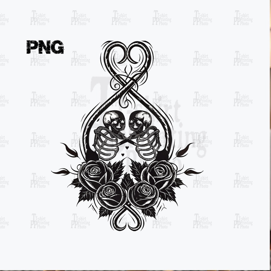 Skull Couple Tattoo SVG PNG: Gothic Rose Heart Design (digital Download ...