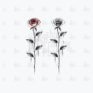 Gothic Rose Tattoo Flash Sheet: Red & Black Floral Design (PNG, JPEG Digital Download