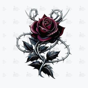 Gothic Rose Tattoo Flash Art: Dark Floral PNG (Instant Download)