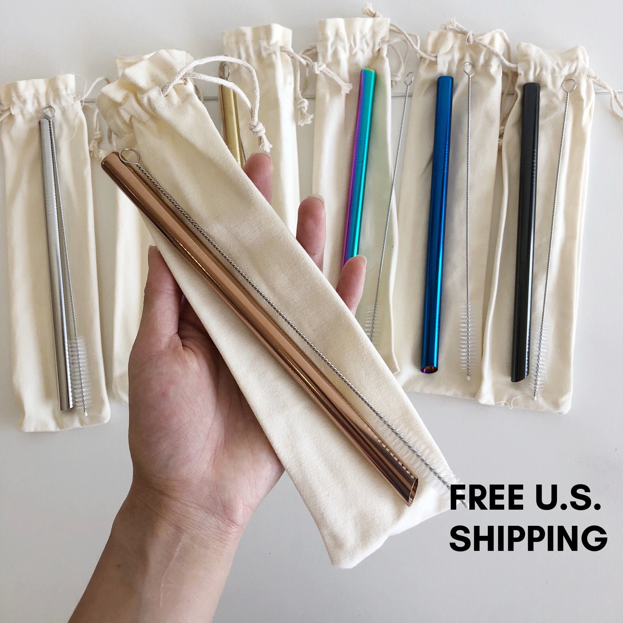 Reusable Bubble Tea / Boba Metal Straw Set with Cotton Bag and Straw …