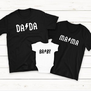 Dada/Mama/Baby AC/DC inspired/family matching set/mommy daddy and me shirts/adorable matching set/cute family/Rock and roll/