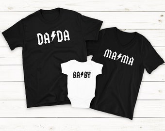 Dada / Mama / Baby AC / DC geïnspireerd / familie matching set / mama papa en mij shirts / schattige bijpassende set / schattige familie / Rock and roll /