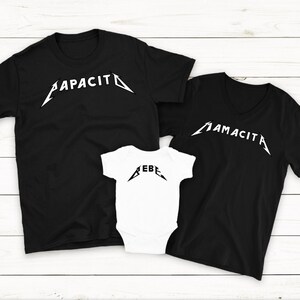 Papacito/Mamacia/Bebe Metallica inspiriert/Spanische passende Set/Mama Papa und mich Shirts/Espanol / passende Set/süße Familie/Rock und Roll /