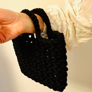 Elegant crocheted bag: Crocheted handbag in black coloured soft cotton yarn. Handmade by BothildSweden. image 1