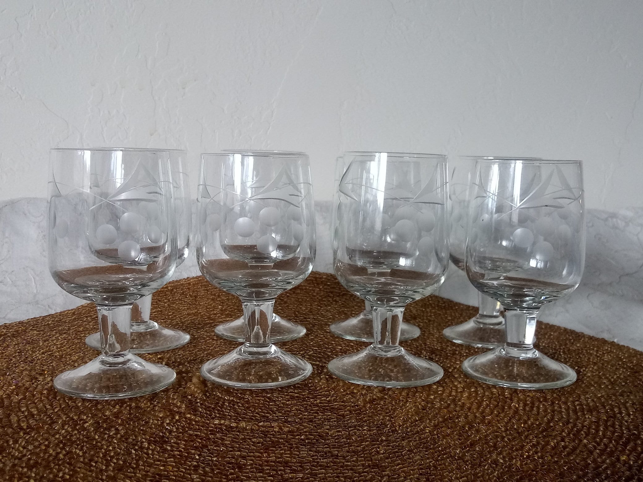 Mid Century Set of 8 Etched Dessert Wine Glasses With Grape Motif Etsy UK