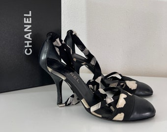 CHANEL sling back pumps ankle bow ribbon Vintage Authentic CHANEL
