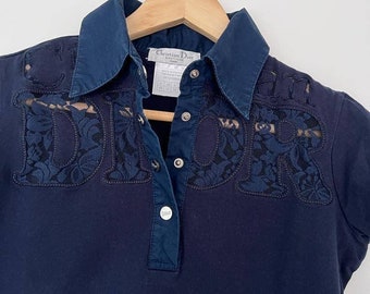 x*様 Christian Dior ☆Lace Up T-shirt Christian Dior Couture T-Shirt, Relaxed Fit Blue Distressed