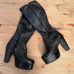 Awesome EL DANTES Platform boots Vintage hard to find '70 authentic black with patchwork hearts image 5