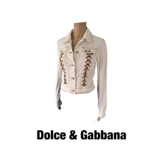 DOLCE ＆ GABBANA ♡ホワイトデニムジャケット Dolce & Gabbana Cool White Jeans Jacket With Lace Up - Etsy