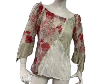 VOYAGE rare hard to find fantastic mesh blouse with graphic print L/XL