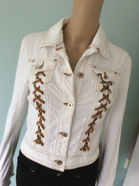 Dolce & Gabbana Cool White Jeans Jacket With Lace Up - Etsy Dolce & Gabbana Cool White Jeans Jacket With Lace Up - Etsy