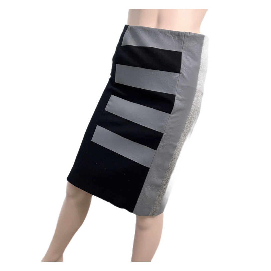 FENDI Black Gray Stripe Art Print Pencil Skirt Pencil Skirt