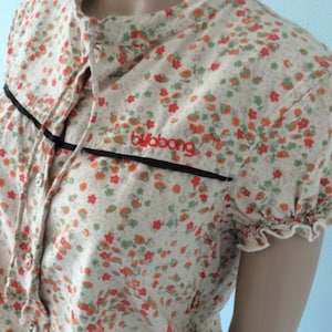Billabong Vintage &#39;90 retro style blouse with small cute orange flowers