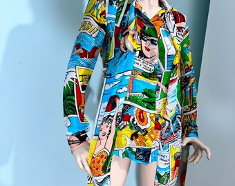 Camicetta in seta da collezione con stampa grafica retrò pop art di DOLCE  GABBANA COMICS, anni '90