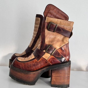 RARE FANTASTIC patchwork platform boots True vintage hard to find