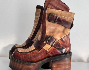 RARE FANTASTIC patchwork platform boots True vintage hard to find