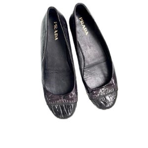 【希少】PRADA ロゴ入り アニマルプリント レザー バレリーナ White/dark Brown Printed Leather Ballerinas | PRADA
