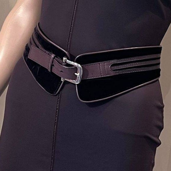 GUCCI Italy high quality leather with velvet designer waist belt