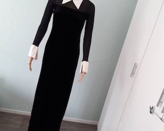 Unique long stylish party dress with velvet and mesh 90s France